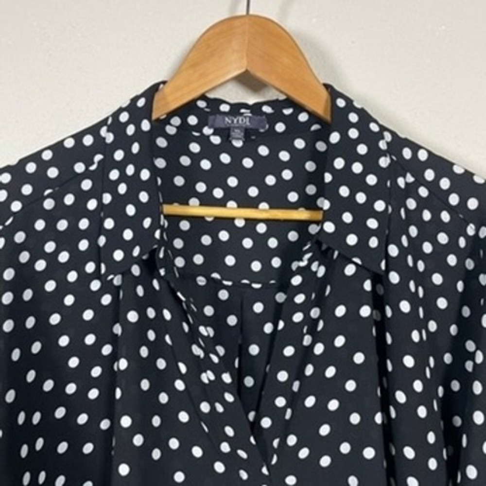 NYDJ Polka Dot Blouse Women XL Black White L/S Office Classic Collared Top - Picture 4 of 8